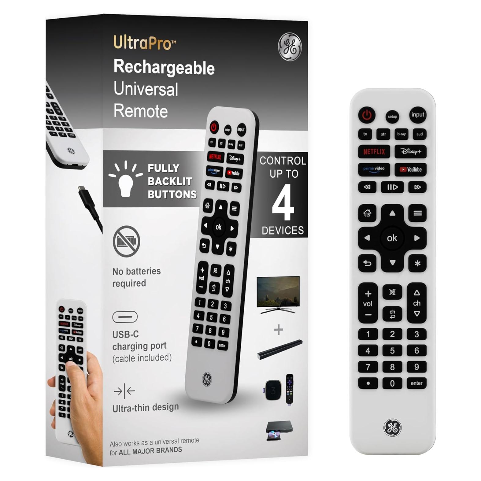 Control Remoto Universal Recargable GE 4 Dispositivos Retroiluminado