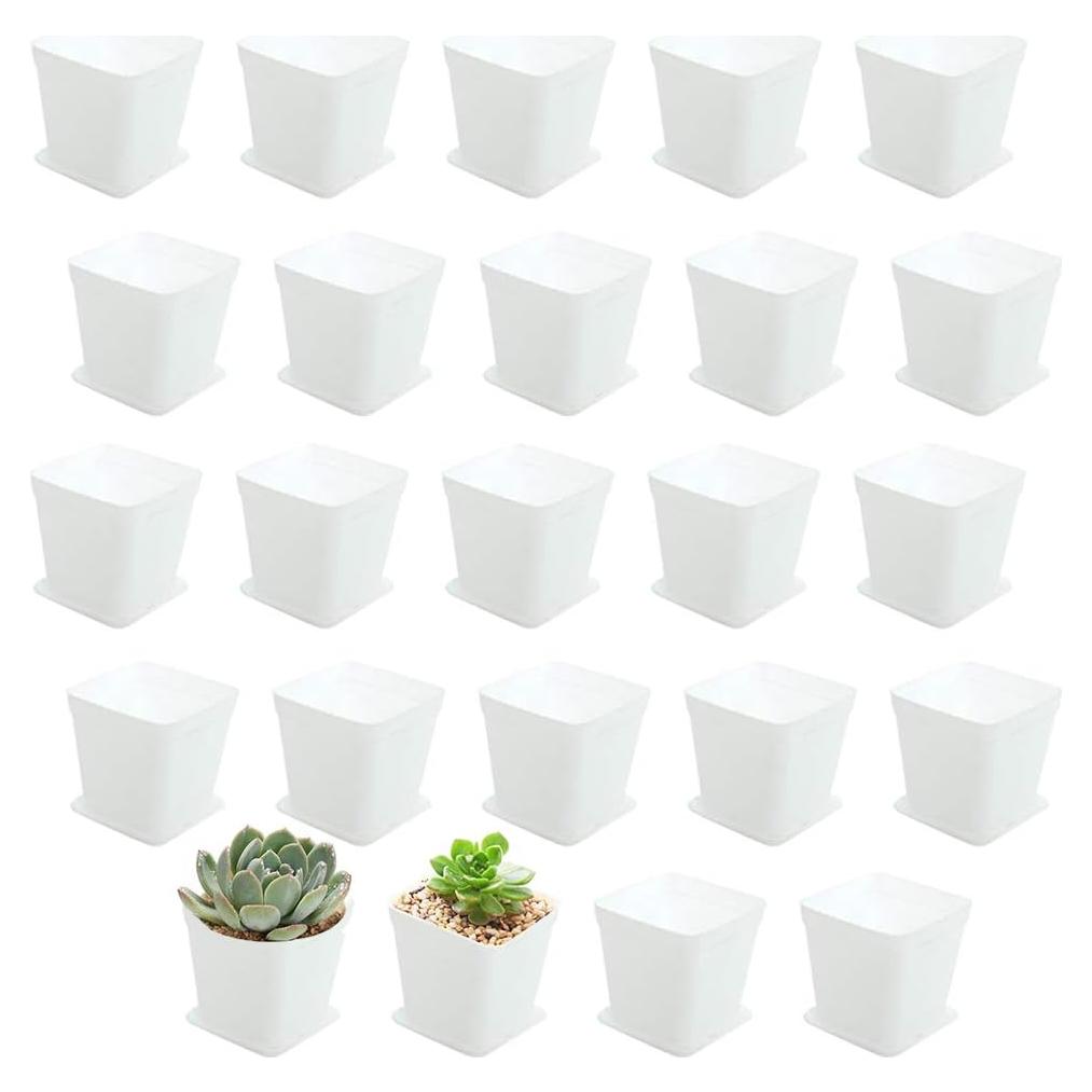 Macetas Plásticas Cuadradas OJYUDD 24 Pzs 7x7x7.6 cm con Plato