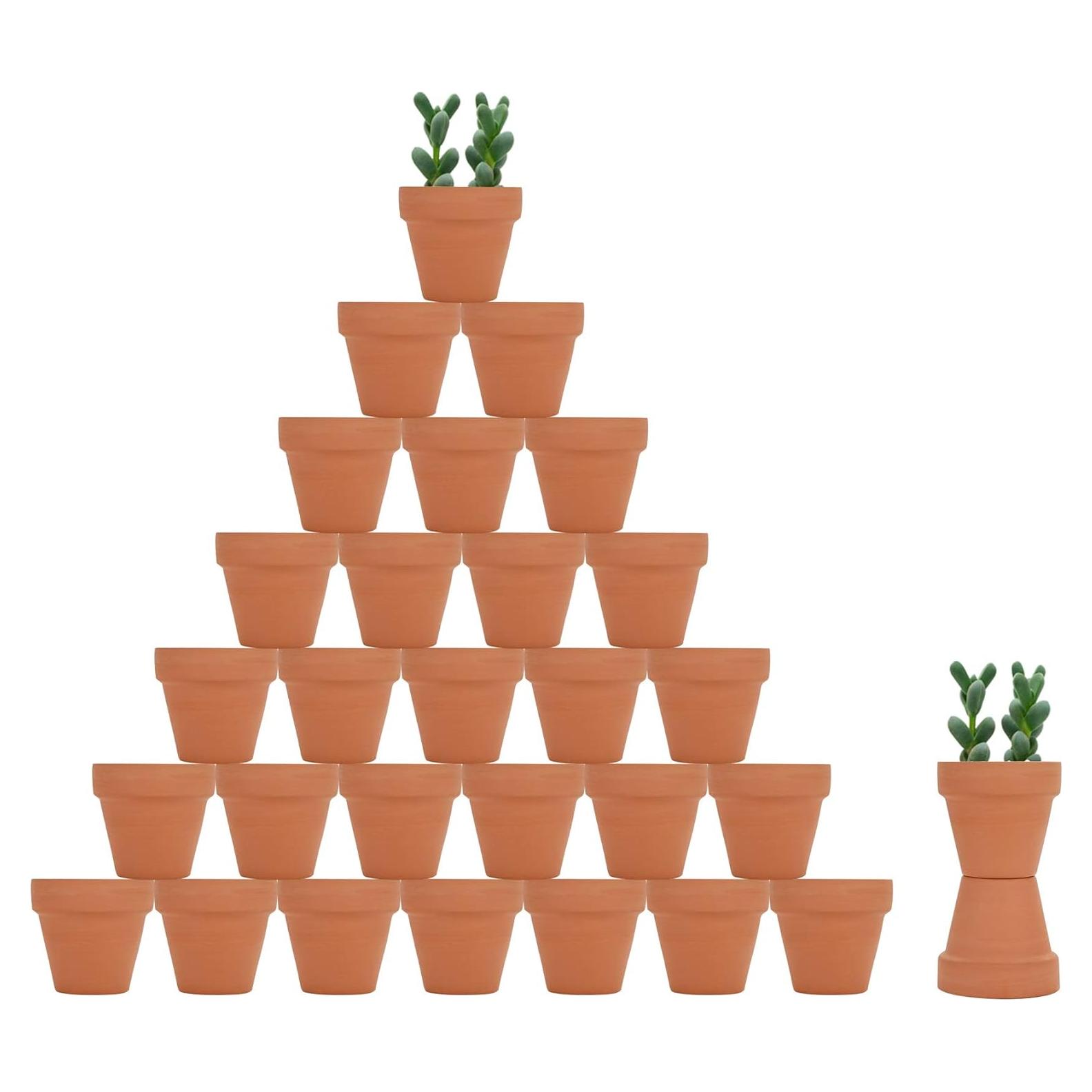 32 Macetas de Terracota 5.08 cm Becory con Drenaje para Suculentas