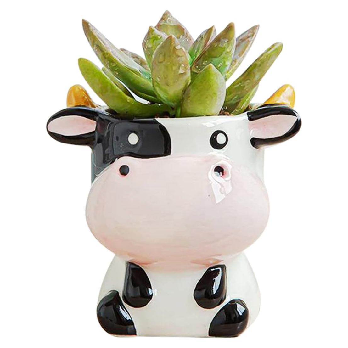 Maceta de Cerámica DIYOMR Vaca para Suculentas 7.6 cm