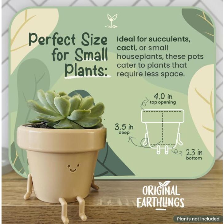 Maceta Sentada Original Earthlings 8.89 cm Beige con Drenaje