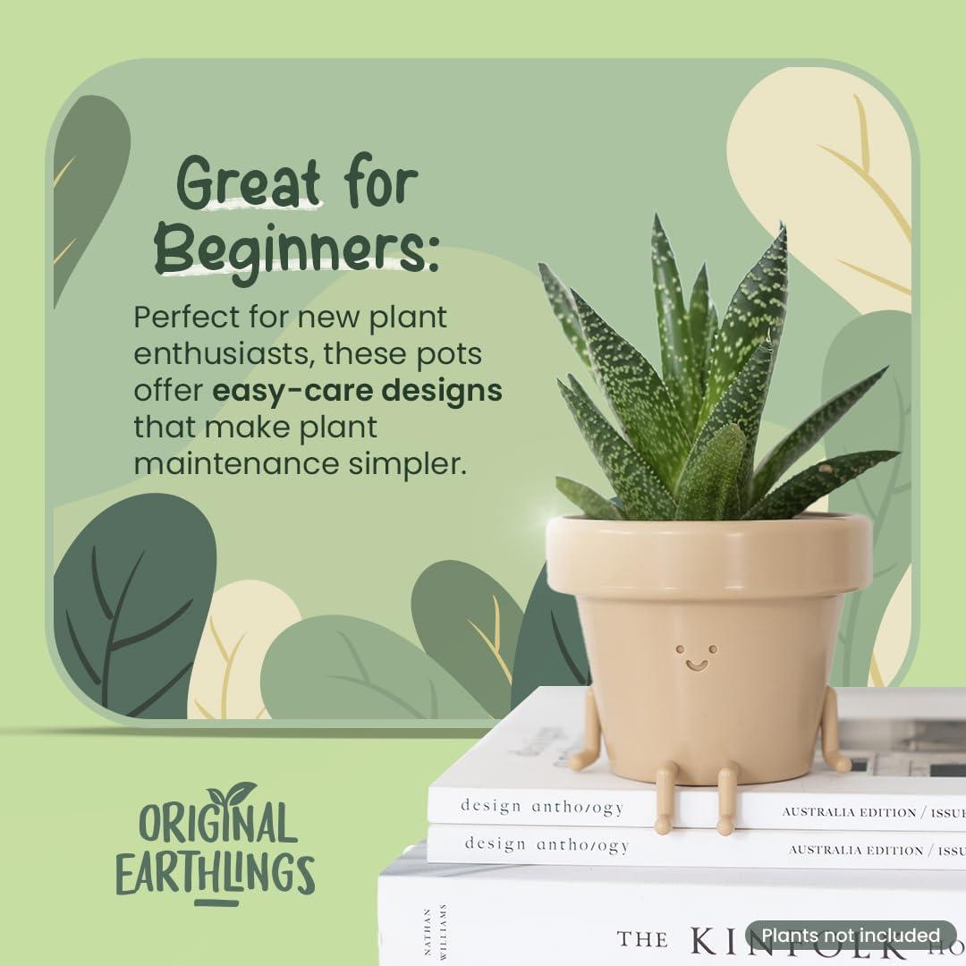 Maceta Sentada Original Earthlings 8.89 cm Beige con Drenaje