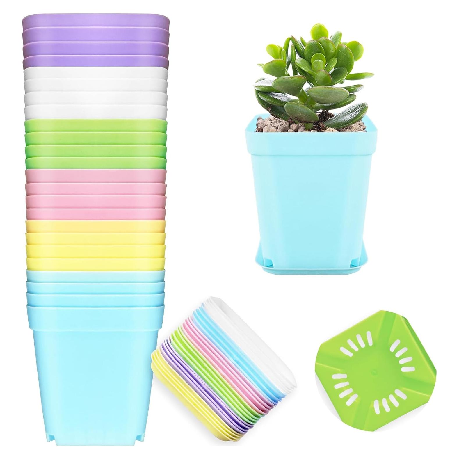 Paquete de 24 Macetas Cuadradas de Plástico OJYUDD Multicolor