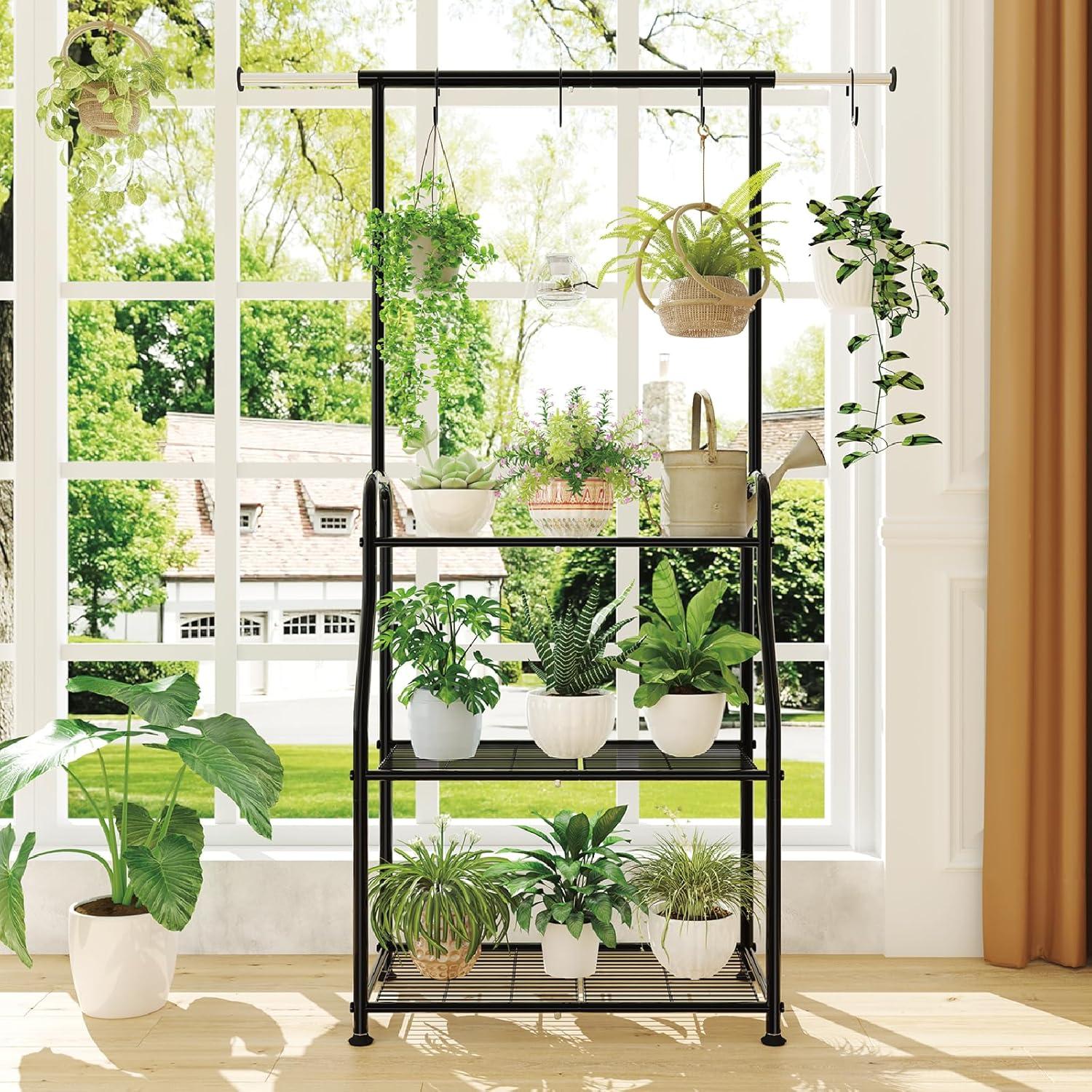 Soporte de Planta Tendencia Simple 3 Niveles Metal Negro 114 cm