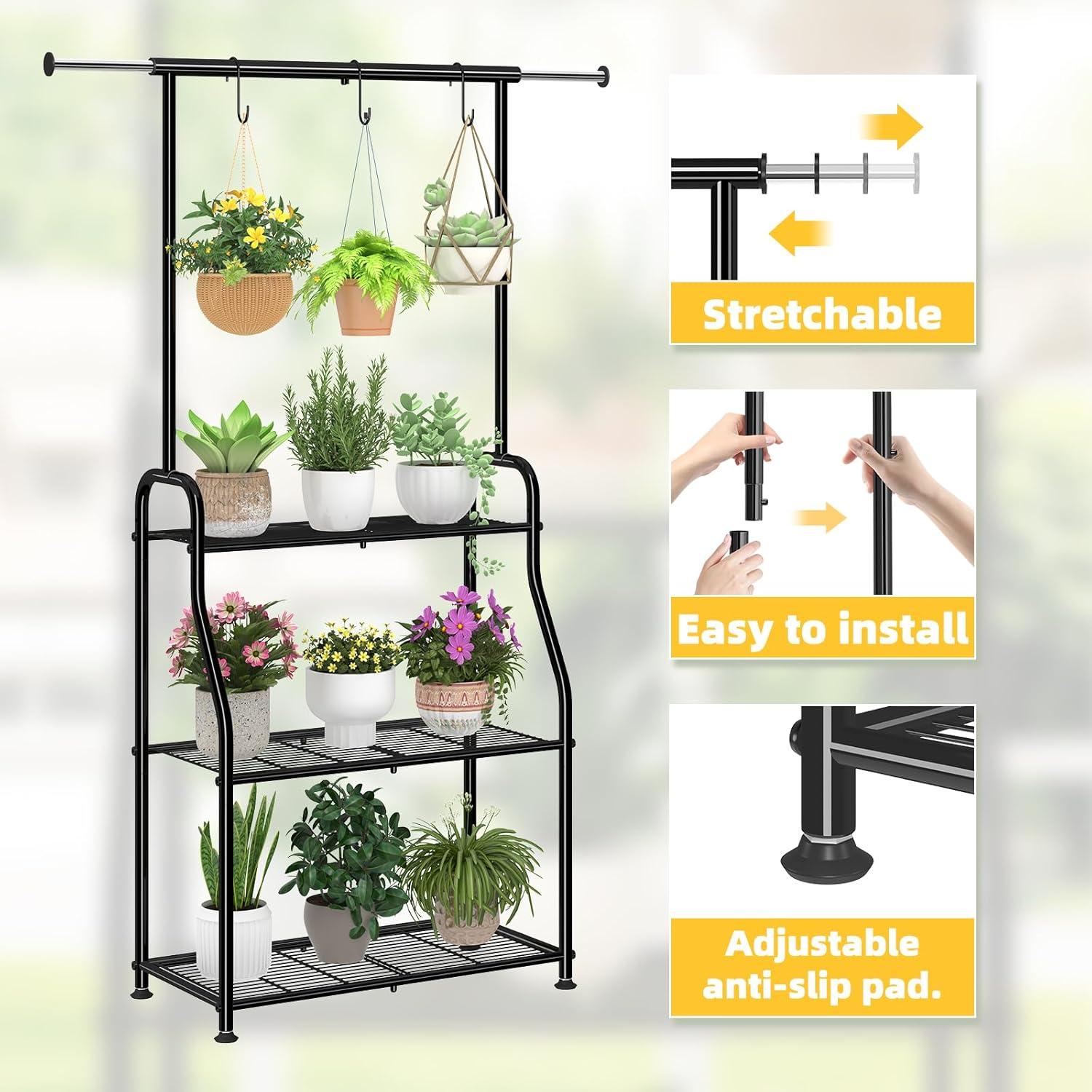 Soporte de Planta Tendencia Simple 3 Niveles Metal Negro 114 cm