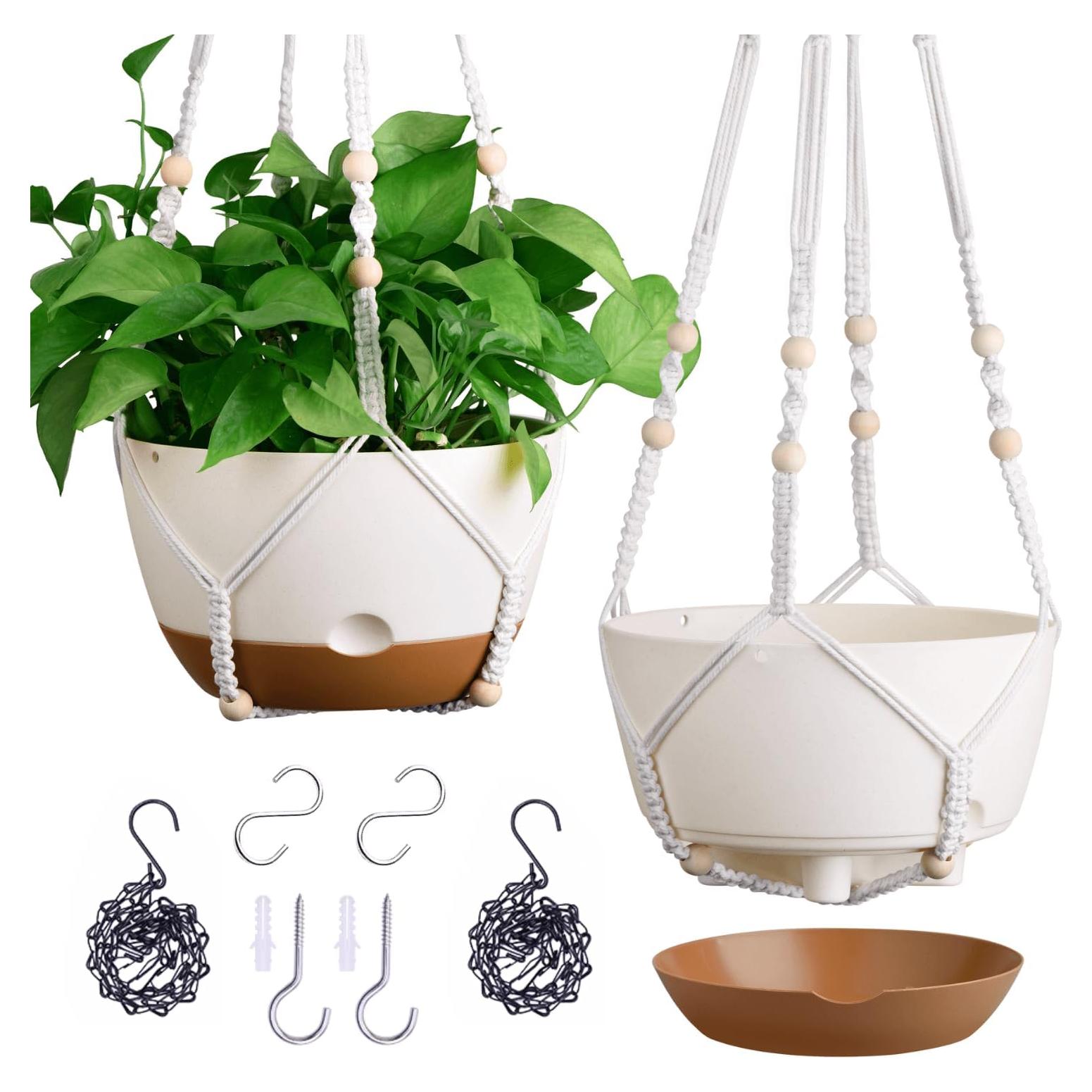 Juego de 2 macetas colgantes autorriego Montresor 25 cm Blanco