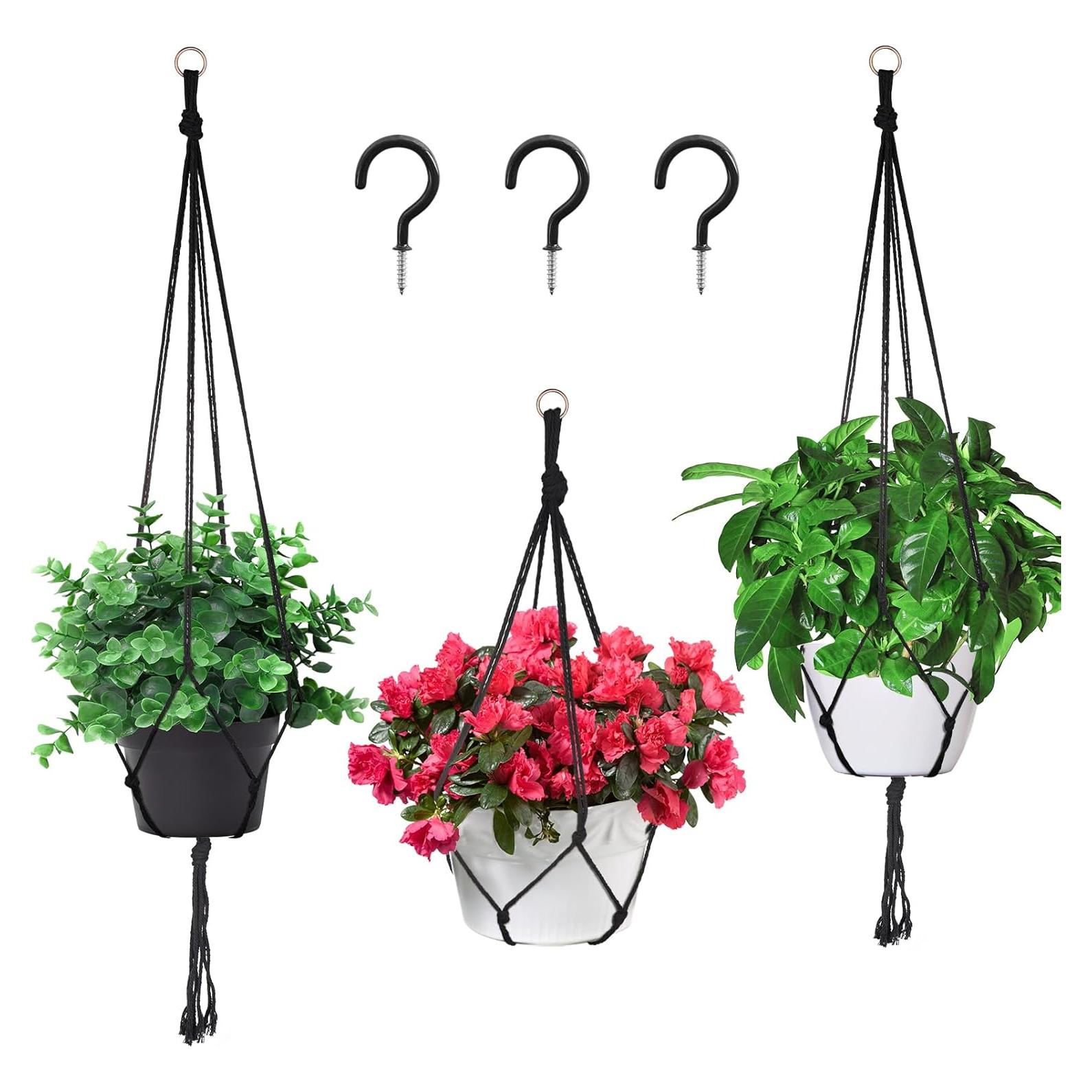 Colgador de Plantas de Macramé WINKIO - 3 Soportes Colgantes Negros