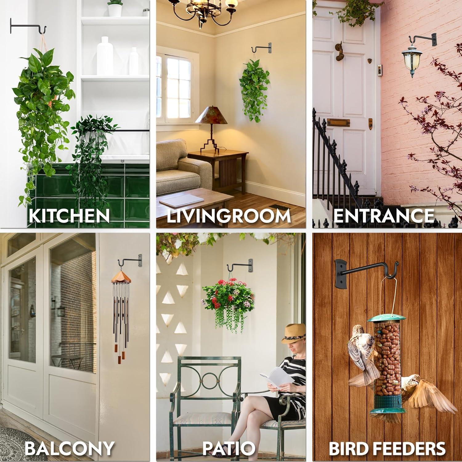 Soportes para Plantas RTZEN - Ganchos de Hierro Forjado Negros