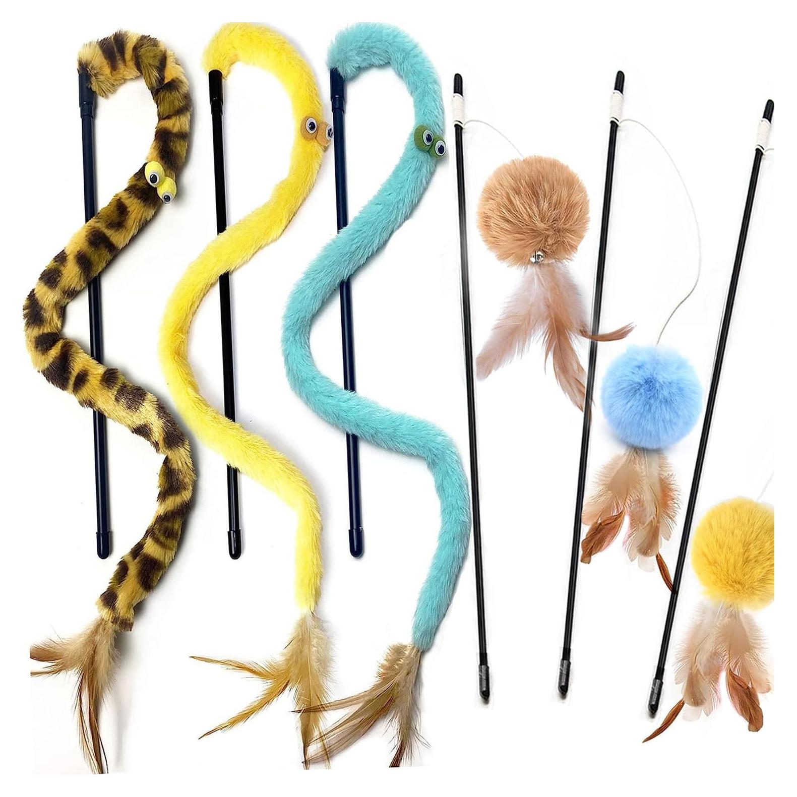 Juguetes para Gatos AZOFFYIU - Varita y Pelotas de Plumas 6 Pzas