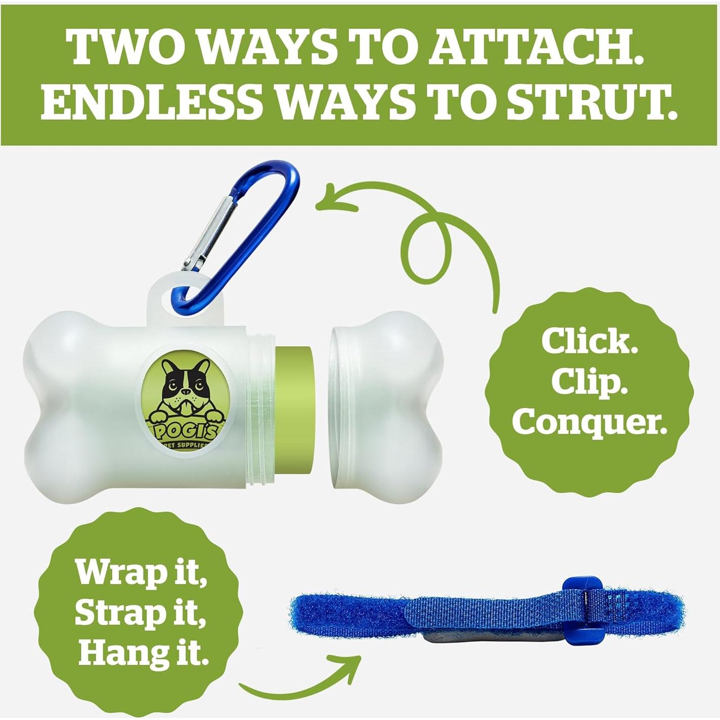 Dispensador de bolsas de caca para perros Pogi con clip y 15 bolsas