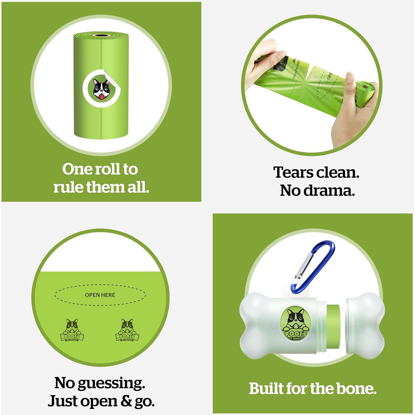 Dispensador de bolsas de caca para perros Pogi con clip y 15 bolsas