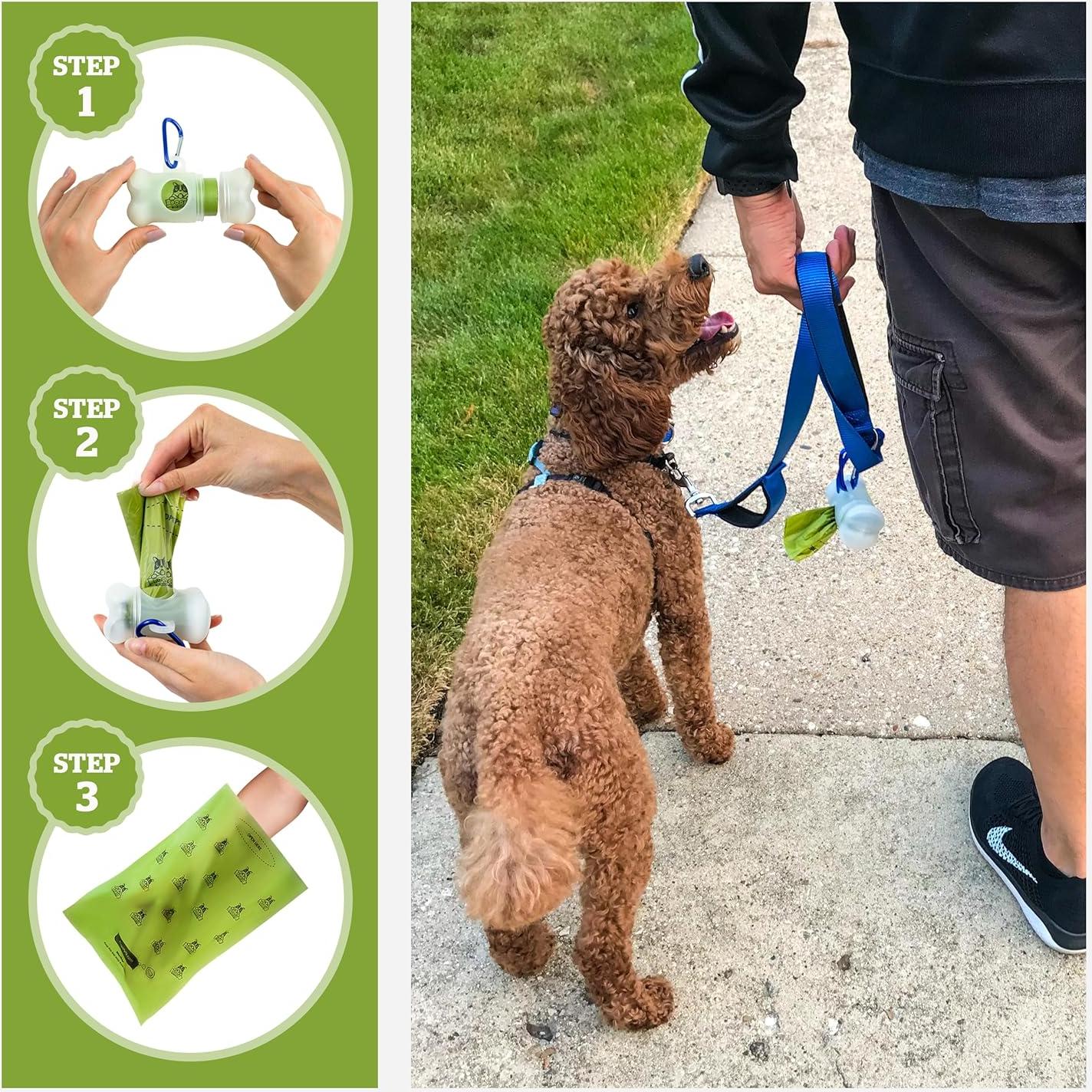 Dispensador de bolsas de caca para perros Pogi con clip y 15 bolsas