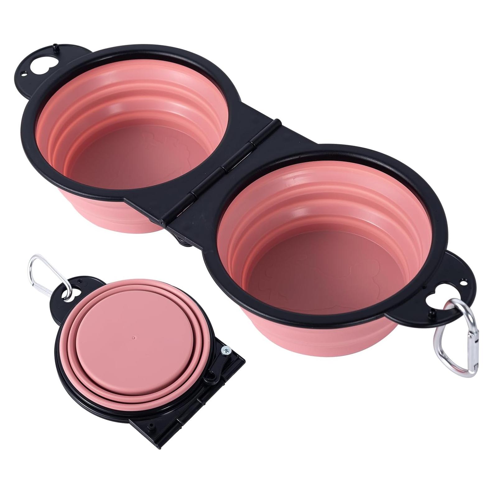 Cuencos Plegables para Perros SLSON Doble Rosa Claro 0.39L