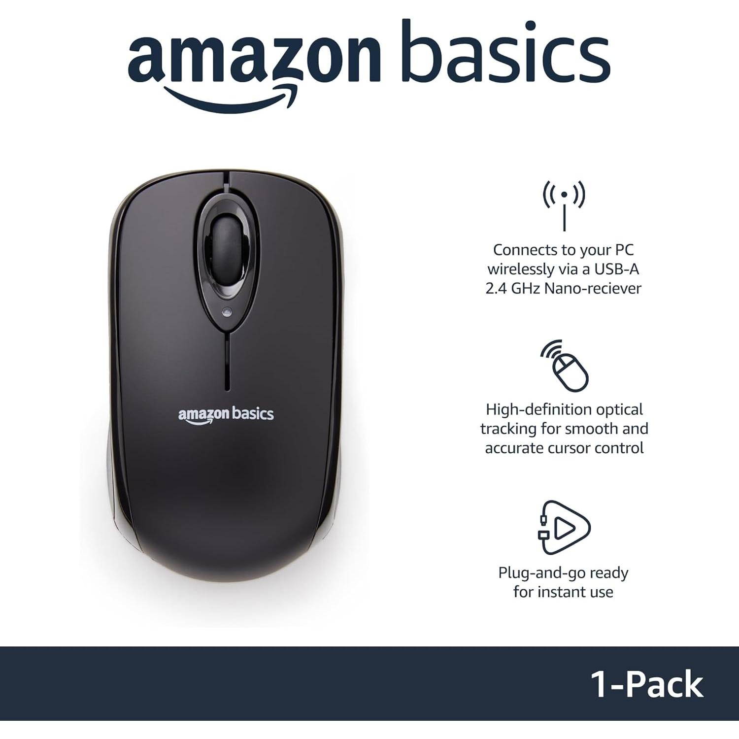 Ratón Óptico Inalámbrico Amazon Basics 2.4 GHz Negro