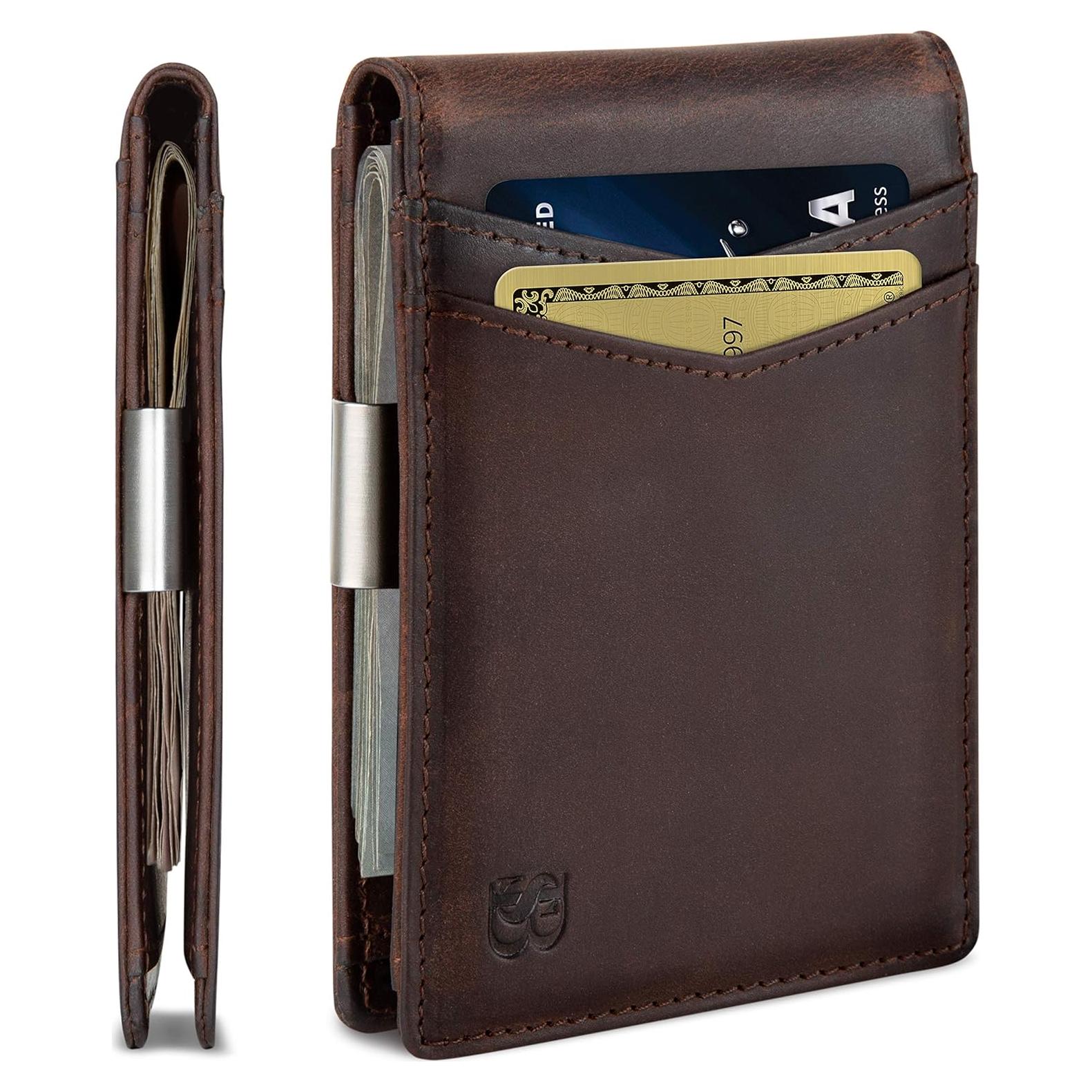 Cartera Minimalista SERMAN BRANDS Marrón Texas con Bloqueo RFID