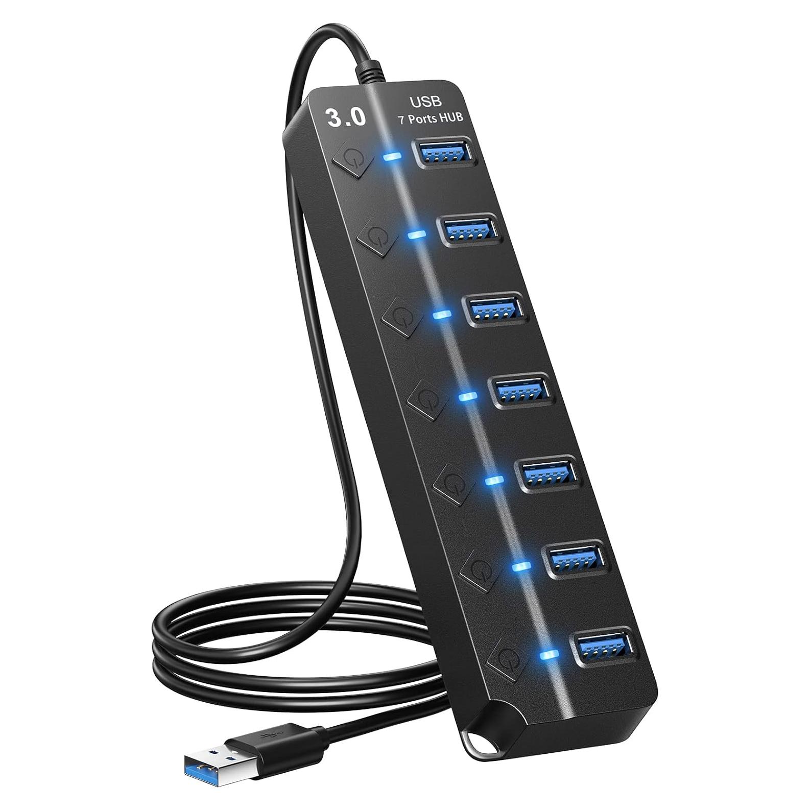 Hub USB 3.0 ONFINIO 7 Puertos con Interruptores y Luz - 1m