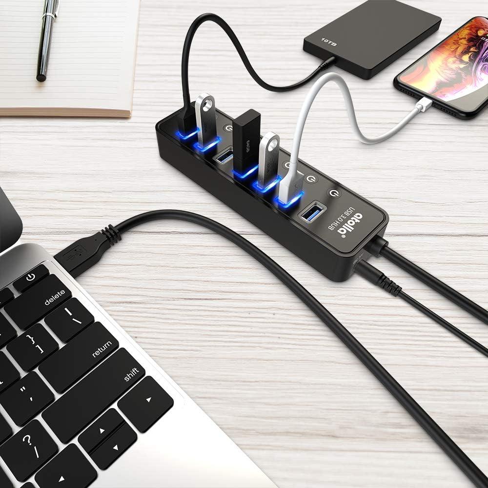 Hub USB 3.0 Atolla 7 Puertos con Carga Inteligente y Interruptores