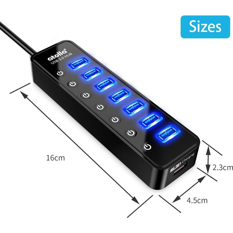Hub USB 3.0 Atolla 7 Puertos con Carga Inteligente y Interruptores