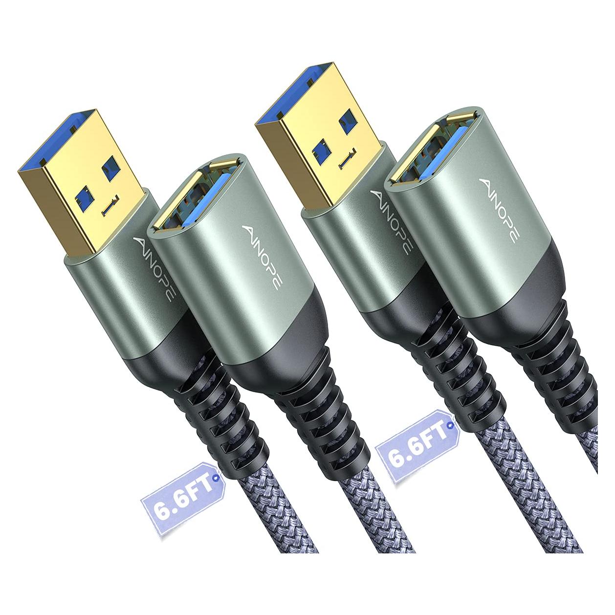 Cable de Extensión USB 3.0 AINOPE 2M Trenzado Gris - 2 Pack