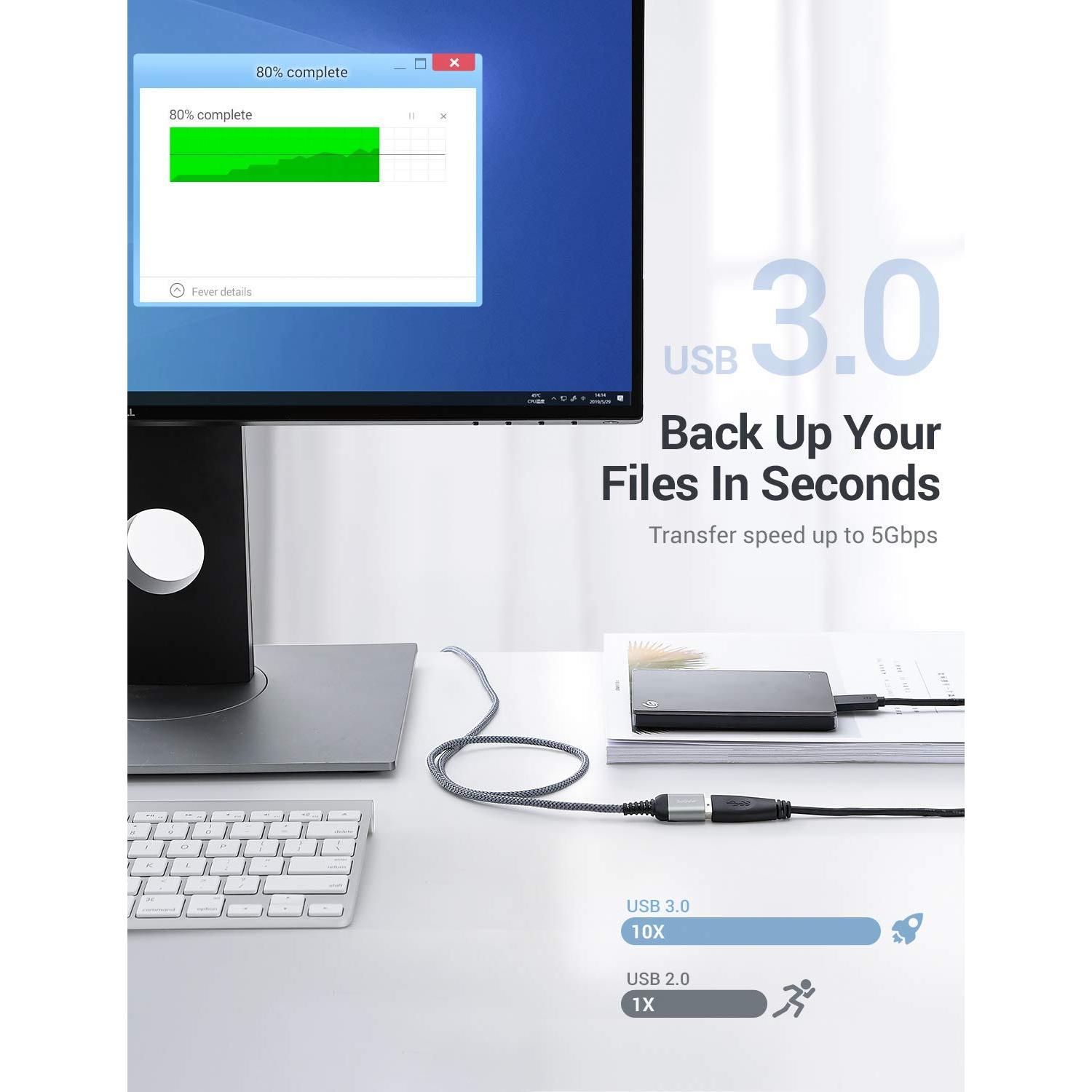 Cable de Extensión USB 3.0 AINOPE 2M Trenzado Gris - 2 Pack