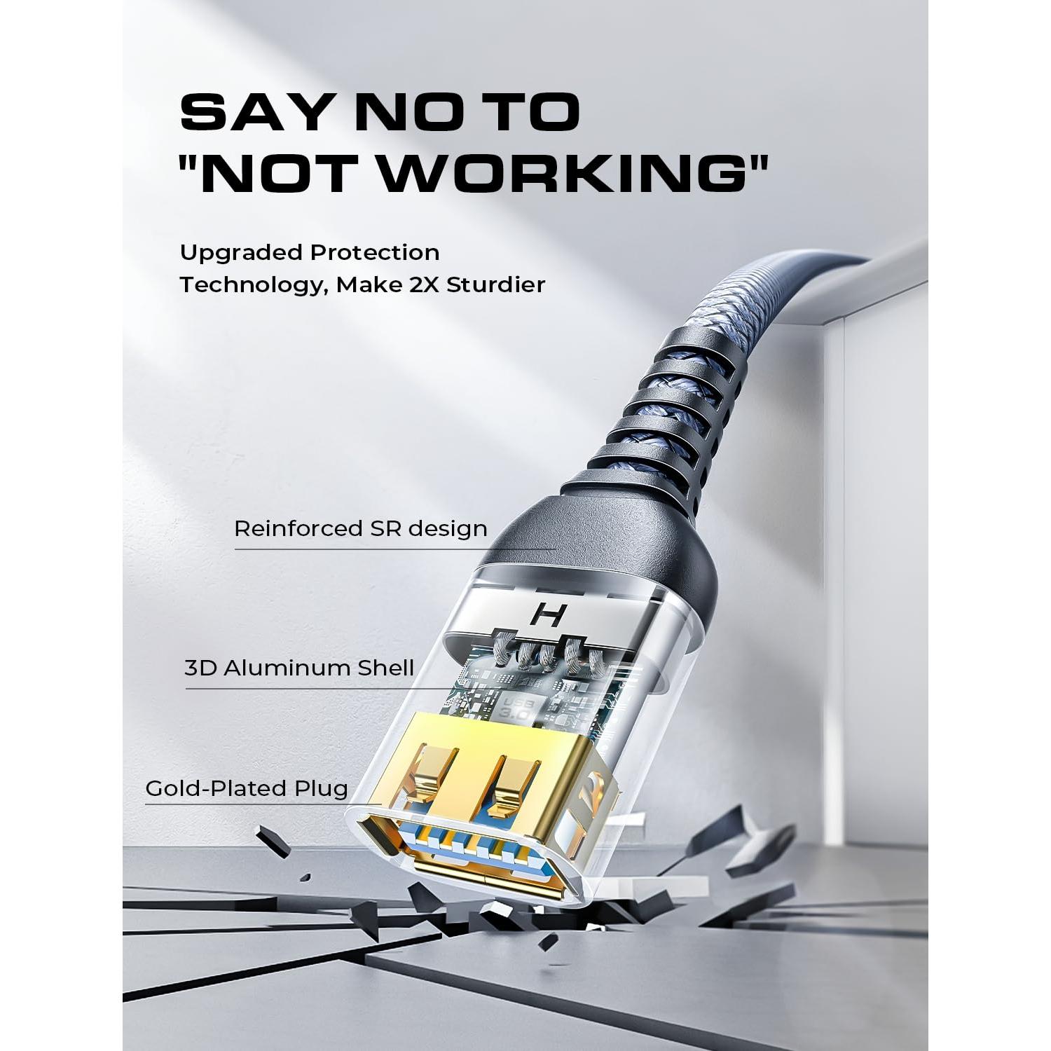 Cable de Extensión USB 3.0 AINOPE 2M Trenzado Gris - 2 Pack