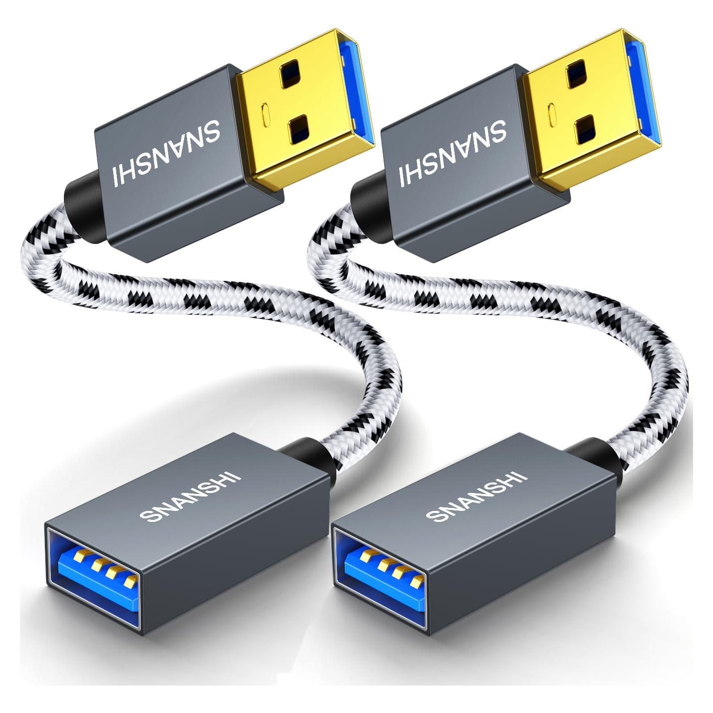 Cable de Extensión USB 3.0 SNANSHI 30cm 2Pack Nylon Trenzado