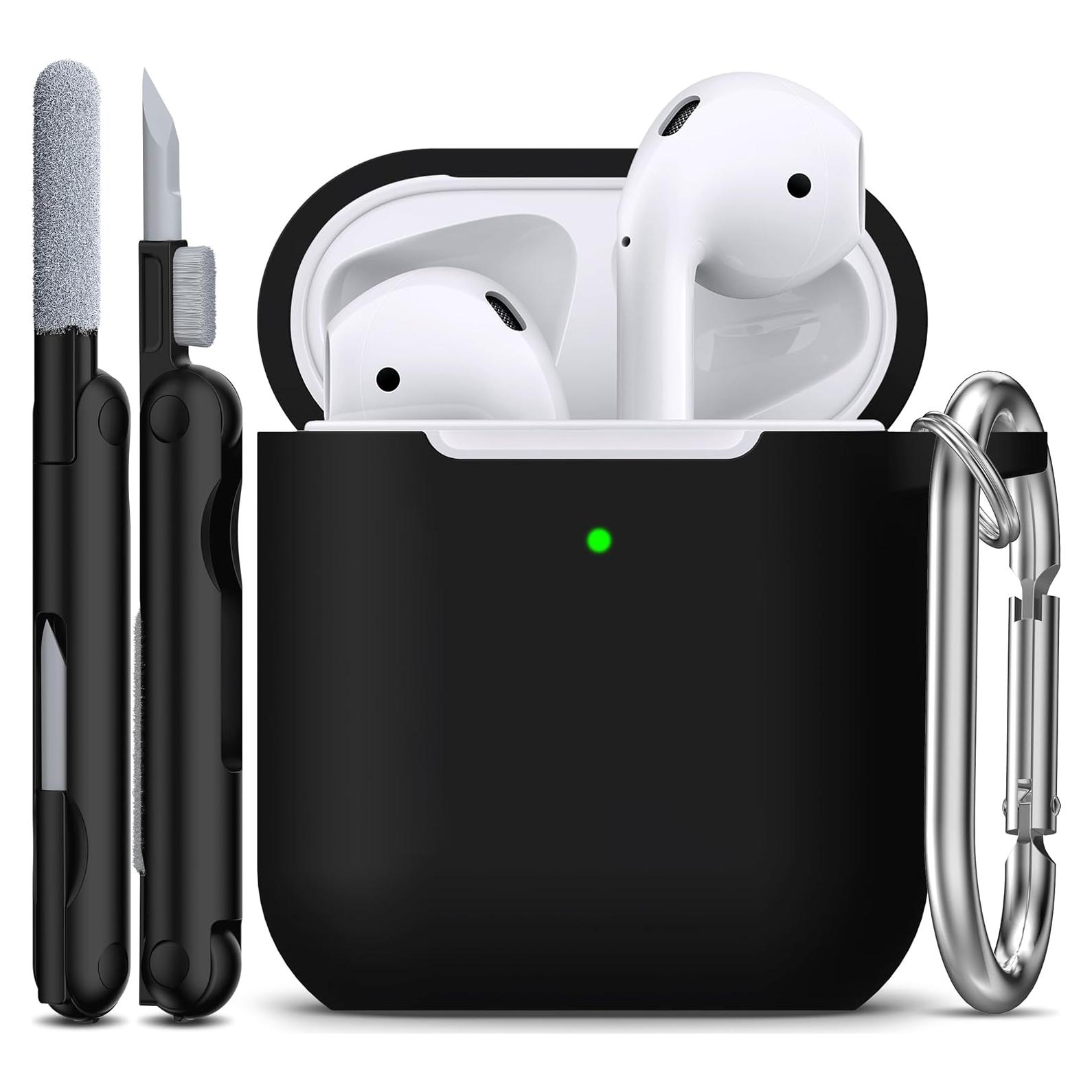 Funda de Silicona R-fun para AirPods 1/2 con Llavero - Negro