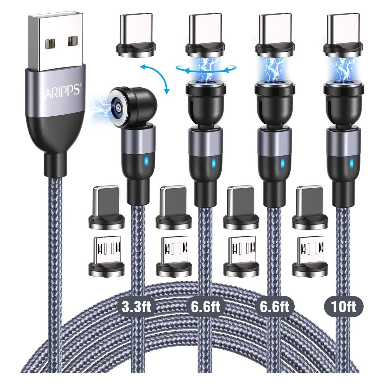 Cable de Carga Magnético 4 Pack Aripps 1-3m Nylon Trenzado