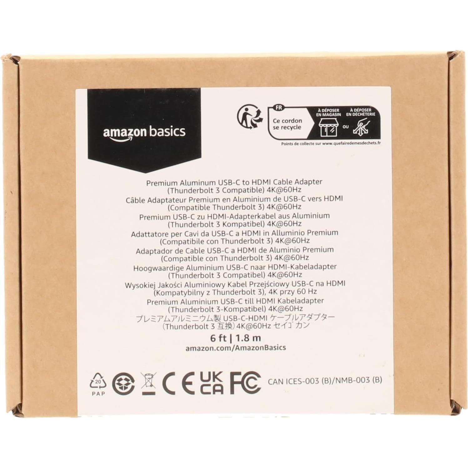 Adaptador USB-C a HDMI Amazon Basics 1.83m 4K 60Hz Negro