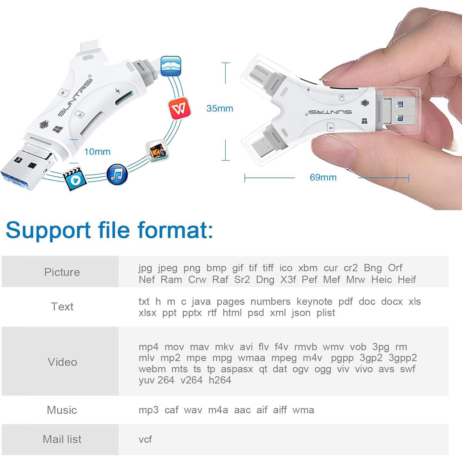 Lector de Tarjetas SD 4 en 1 SUNTRSI para iPhone y Android
