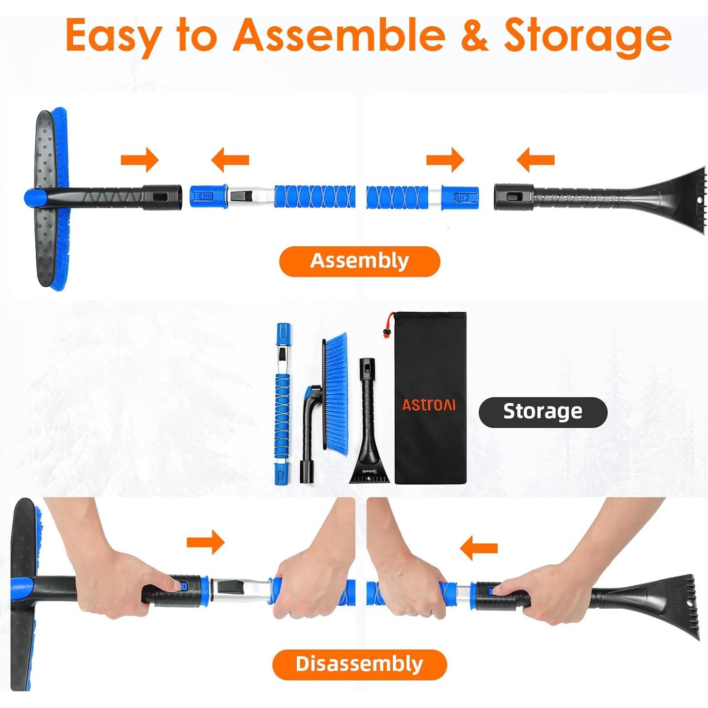 Raspador de Nieve Extensible AstroAI 120 cm con Cabezal Pivotante
