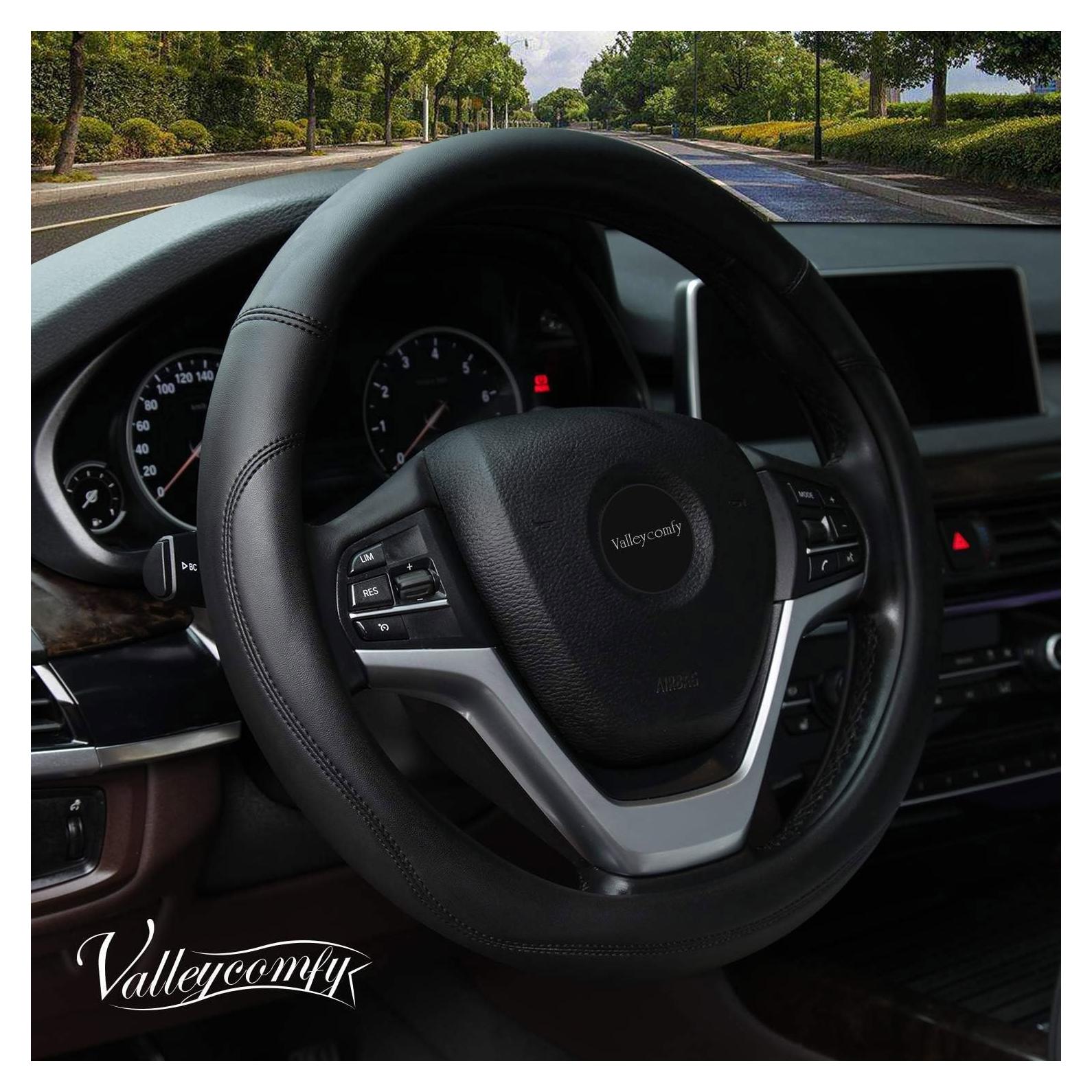 Funda de Volante de Cuero Microfibra Valleycomfy 38 cm Negro