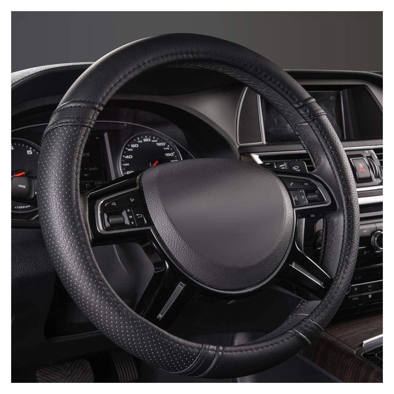 Cubierta de Volante de Cuero CAR PASS Universal 37-38 cm Negro