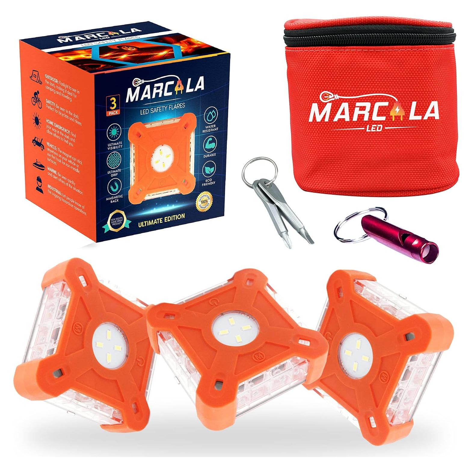 Luces de Emergencia LED Marcala | Paquete de 3 Flares Cuadrados