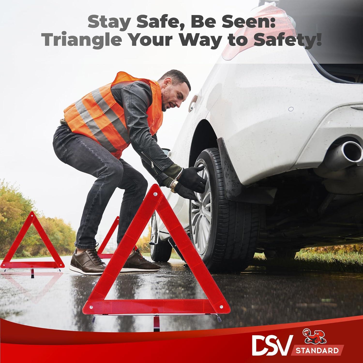 Triángulos de Advertencia DSV - Paquete de 3 Reflectantes 41.1 cm