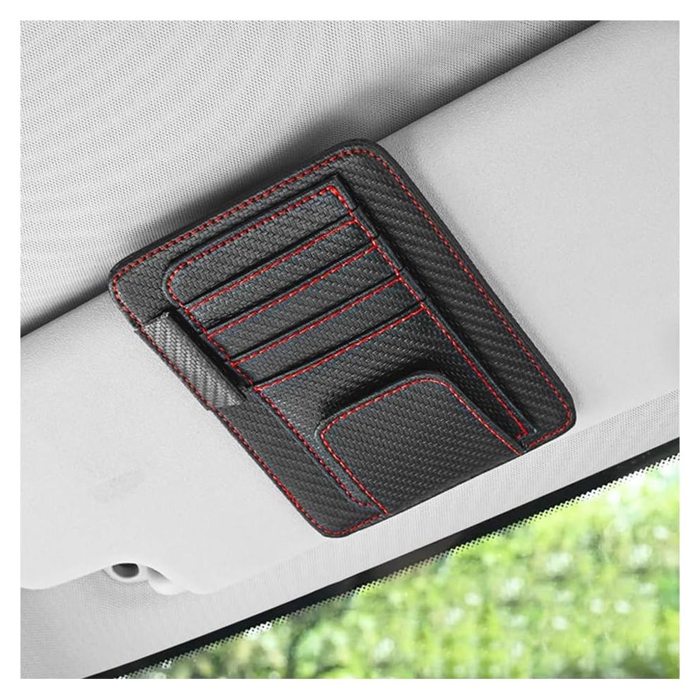 Organizador de Visera de Coche Povtii Fibra de Carbono Roja