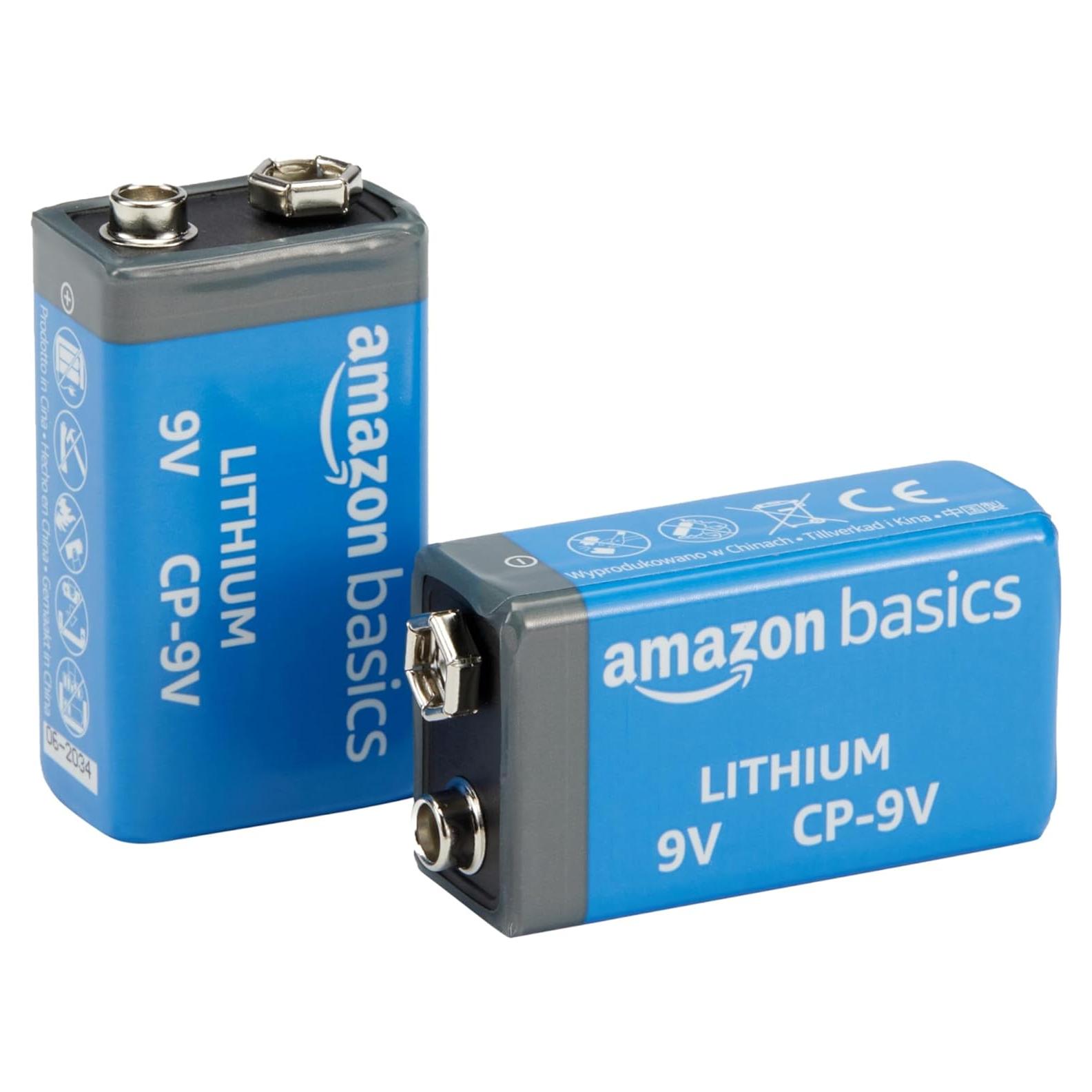 Baterías de Litio 9V Amazon Basics - Paquete de 2 Unidades