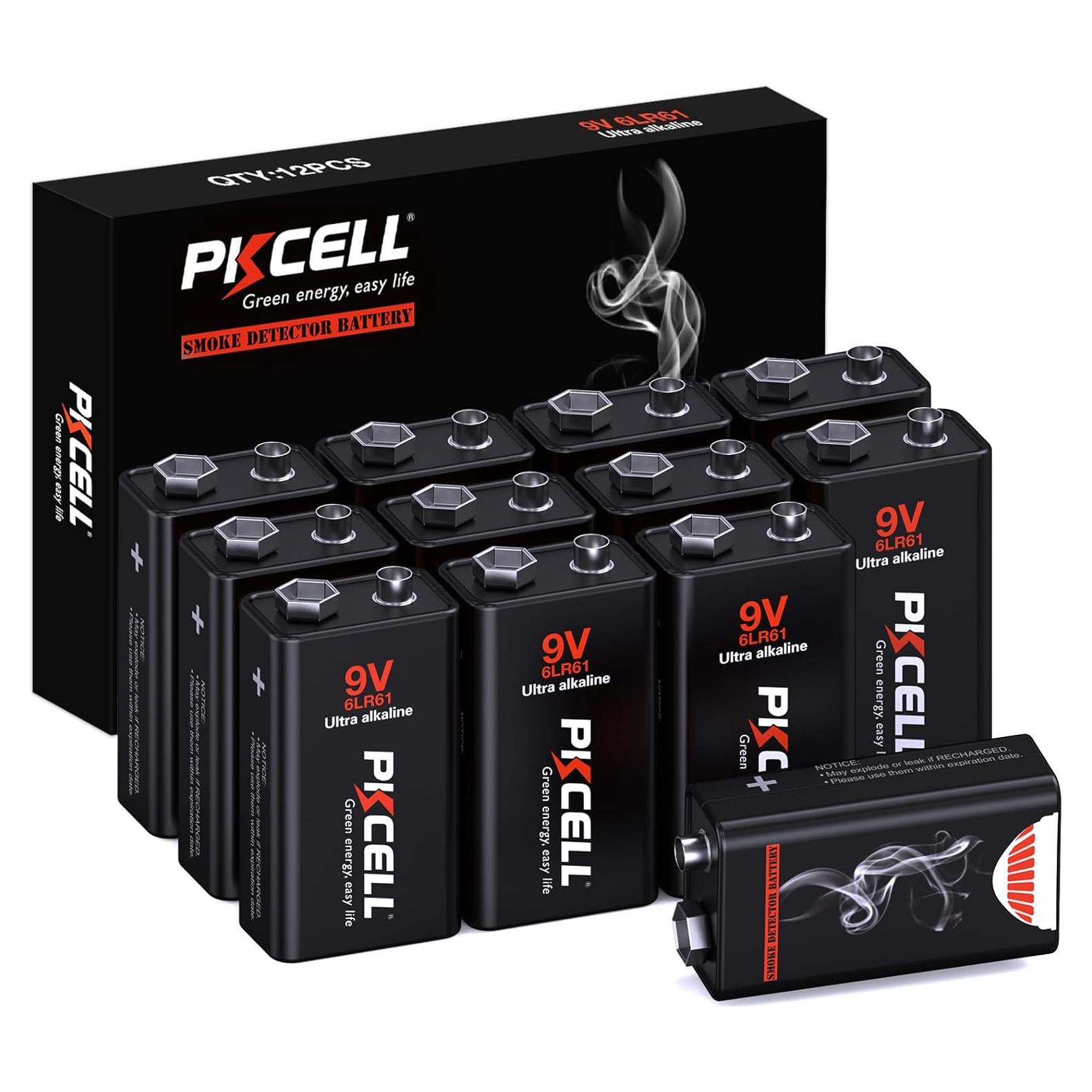 Baterías de 9V PKCELL Alcalinas Ultra Duraderas - 12 Unidades