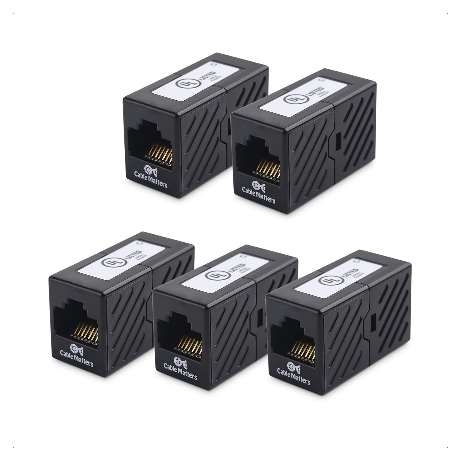 Acopladores Ethernet Cat 6 Cable Matters - Paquete de 5, Negro