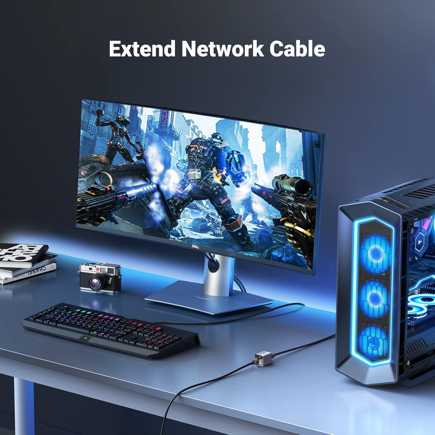 Extensor Ethernet UGREEN 10Gbps 100m Cat8 Cat7 Cat6 Gris