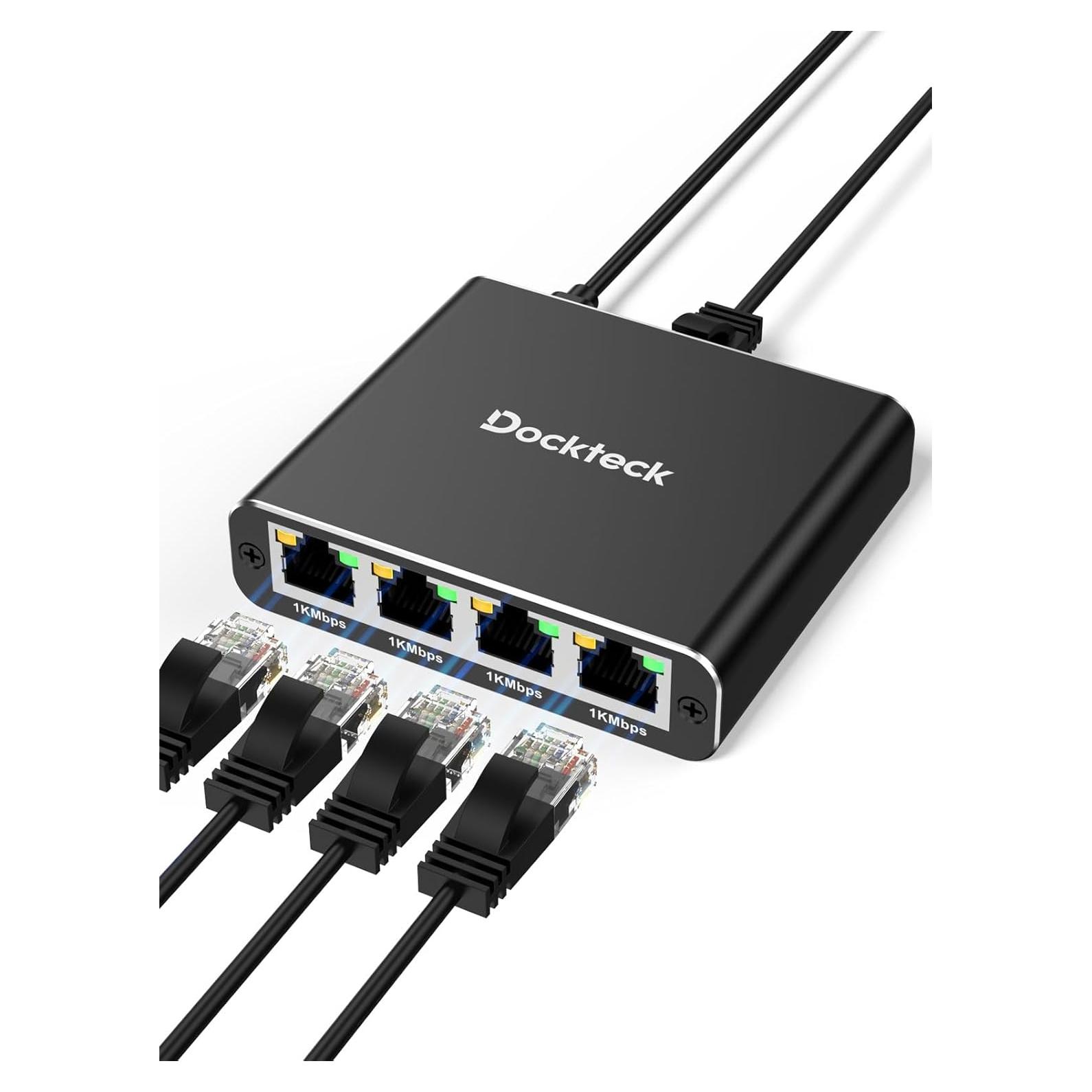 Divisor Ethernet 1 a 4 Dockteck 1000Mbps RJ45 Aluminio