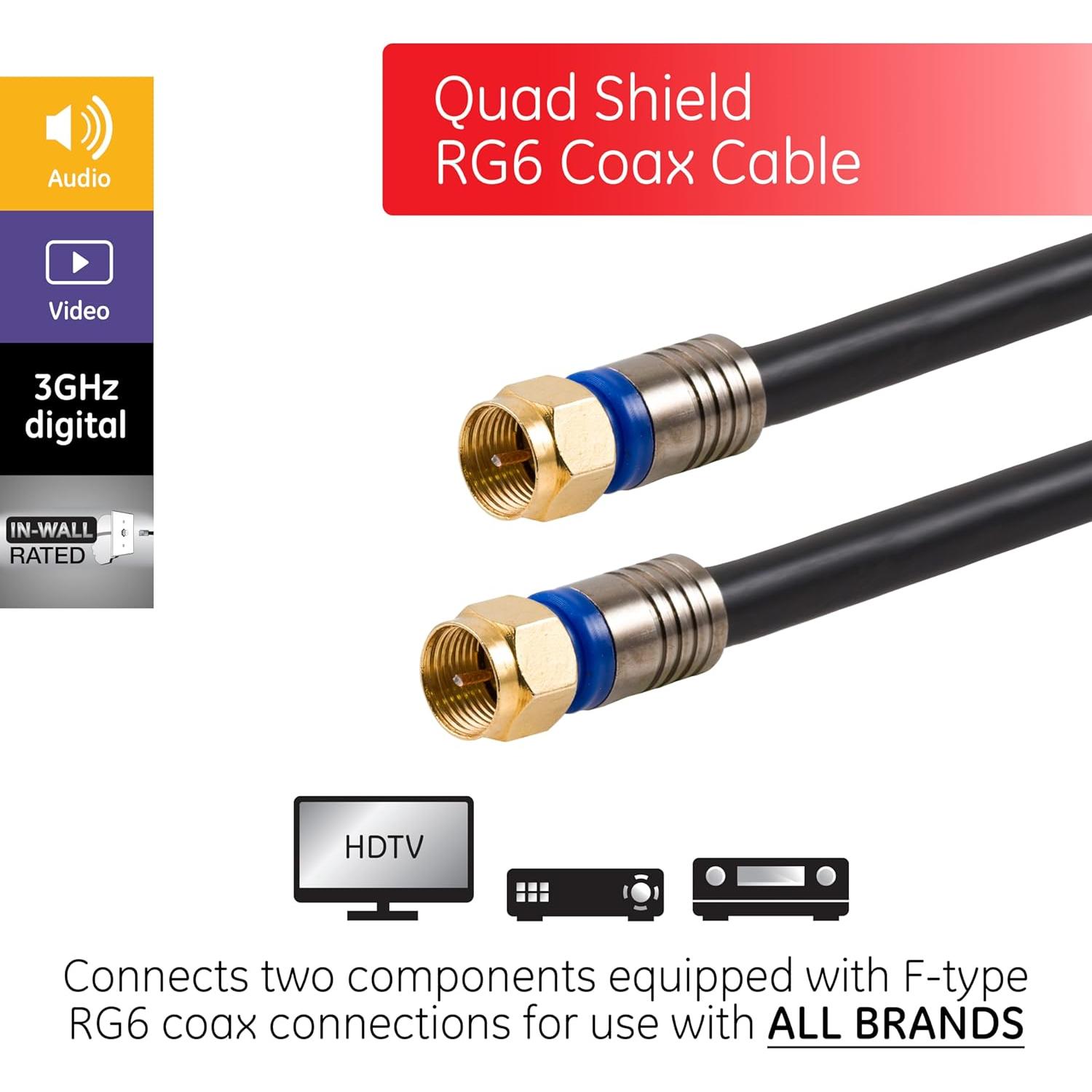 Cable Coaxial RG6 Cuádruple Blindaje GE 15.2 m Conectores F