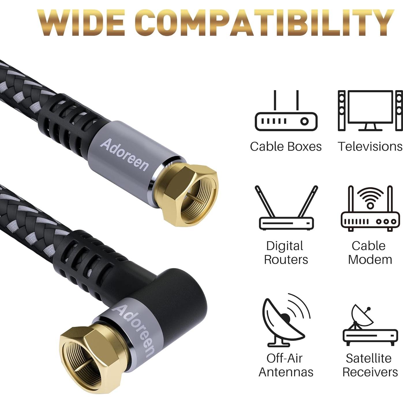 Cable Coaxial Adoreen 1.22 m Cuádruple Blindado RG6 90°