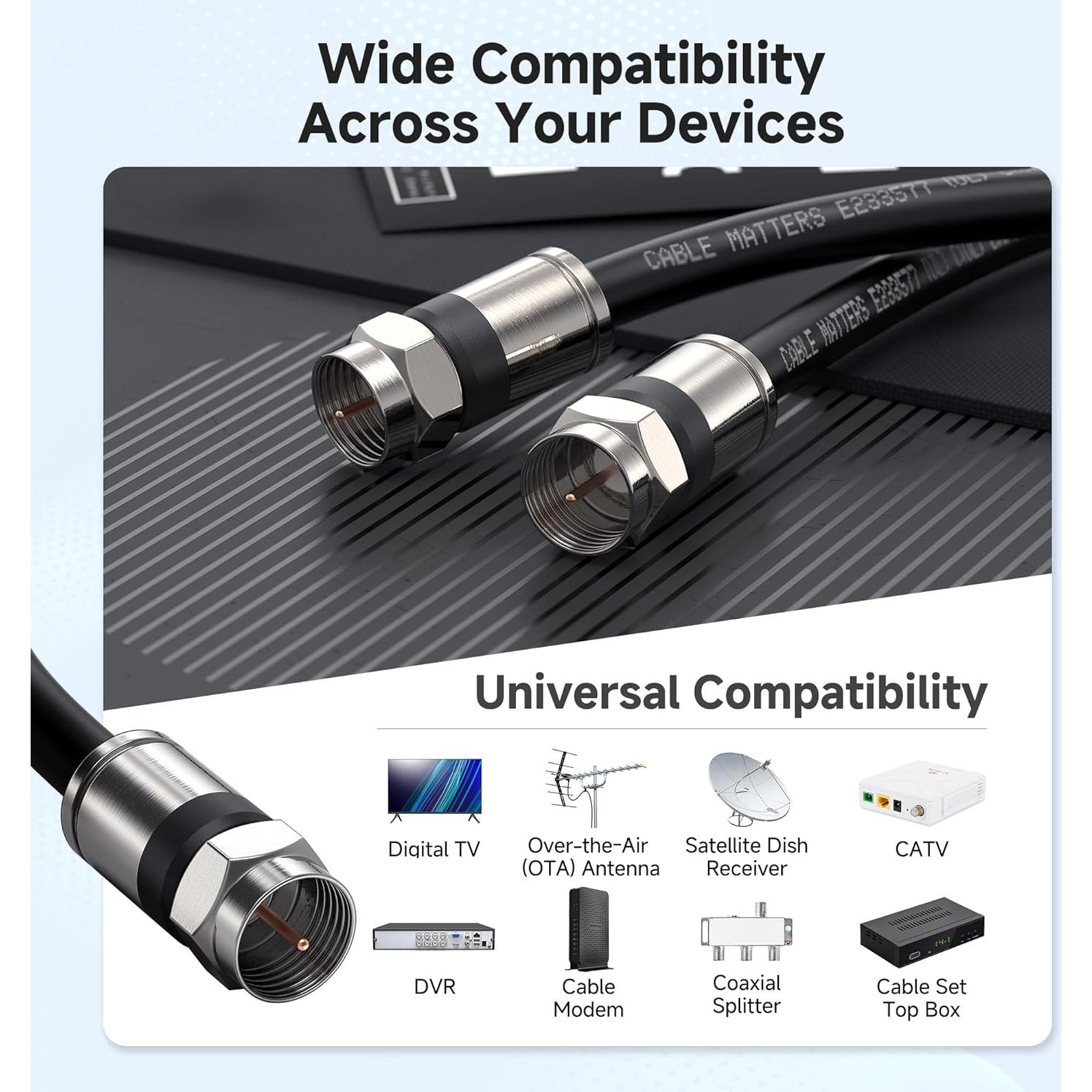 Cable Coaxial RG6 Cuádruple Blindado 0.91m - 3 Pack Cable Matters