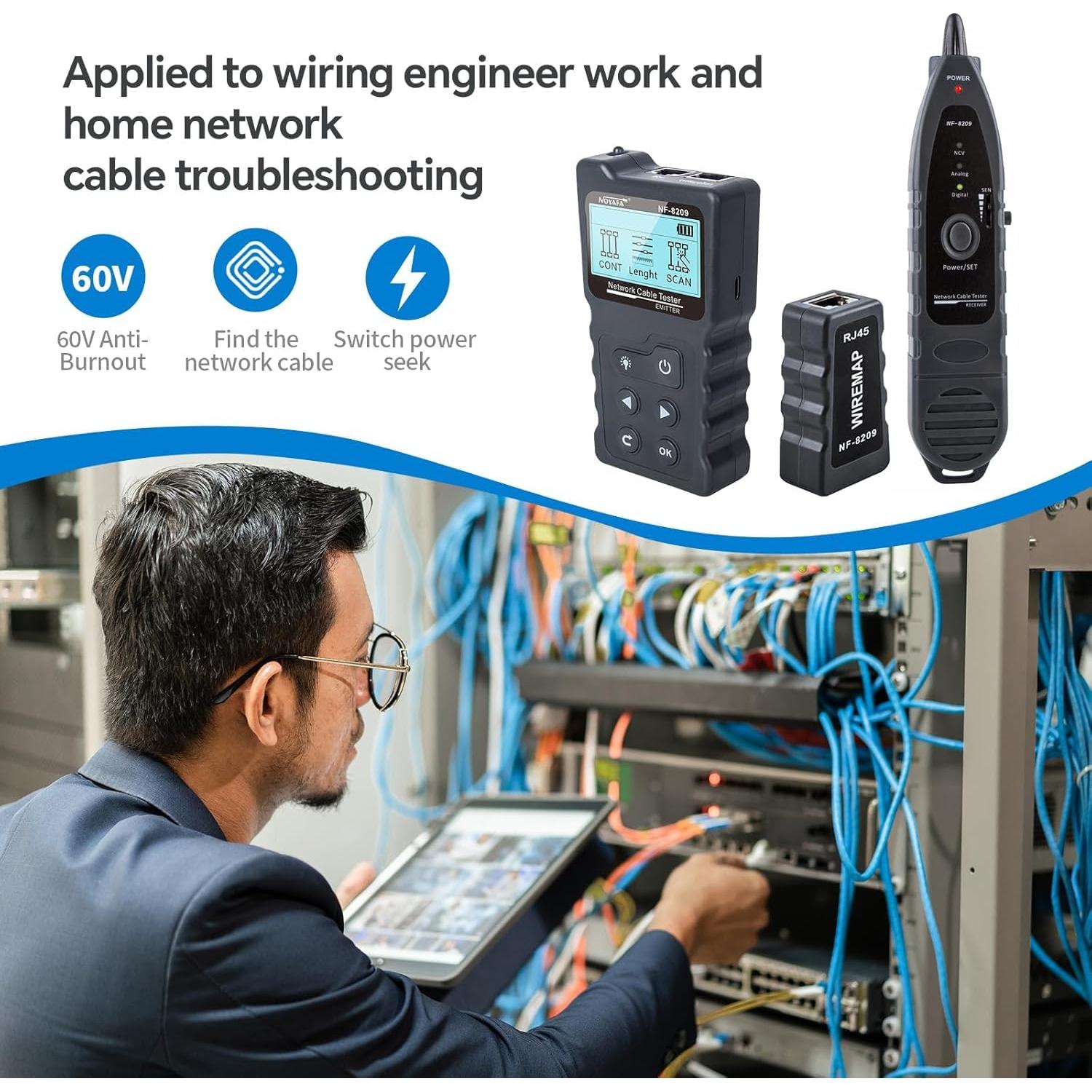 Probador de Cable de Red NOYAFA NF-8209 con PoE y NCV