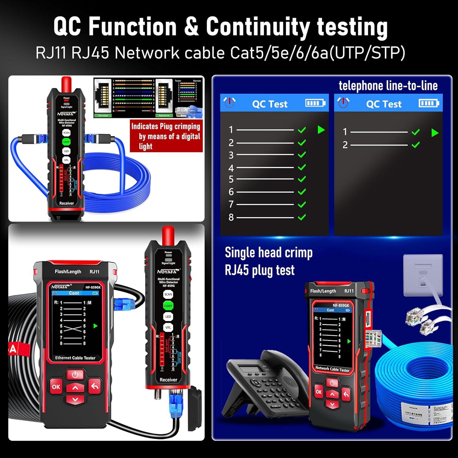 Probador de Cable de Red NOYAFA NF-859GK con Función PoE
