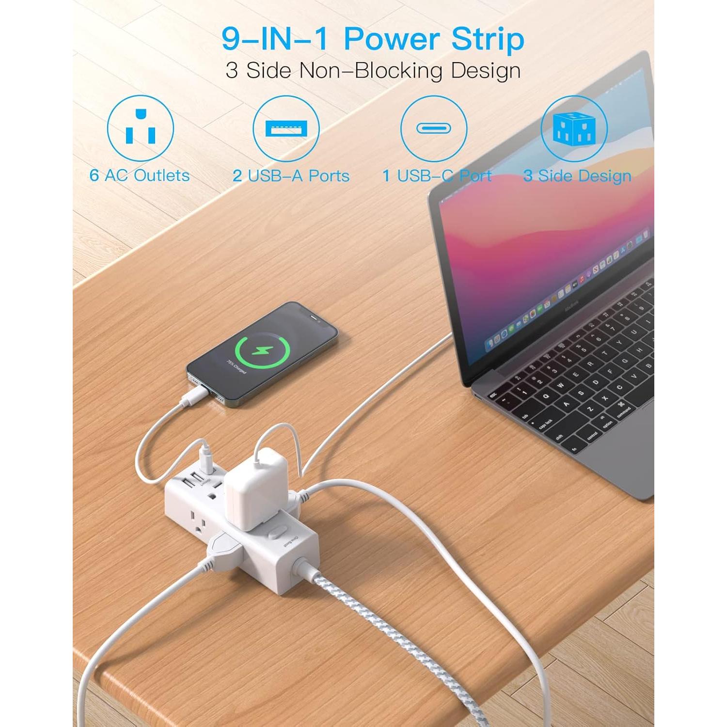 Power Strip One Beat 6 Salidas y 3 USB C 5FT (1.52m)