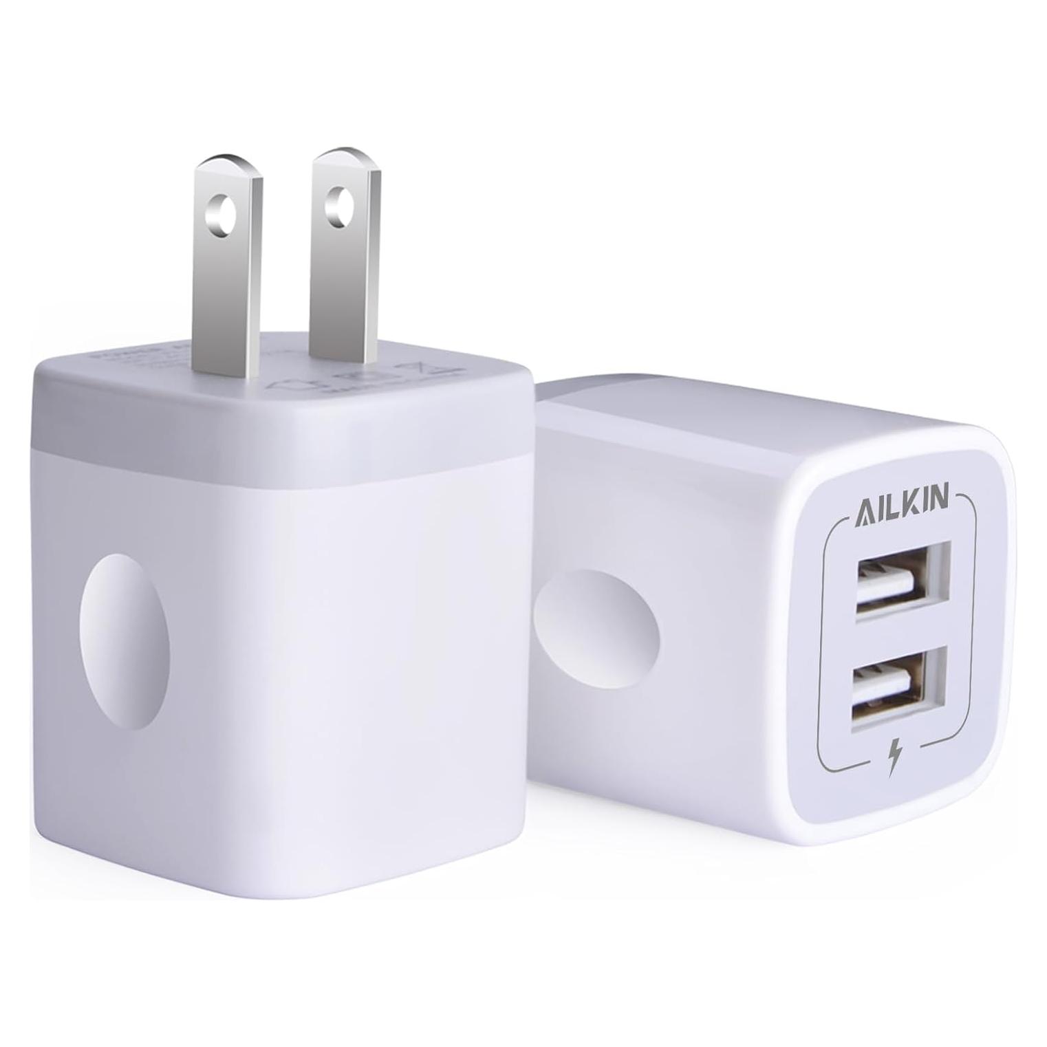 Cargador de Pared USB AILKIN Doble Puerto 2.1A Blanco - Paquete de 2