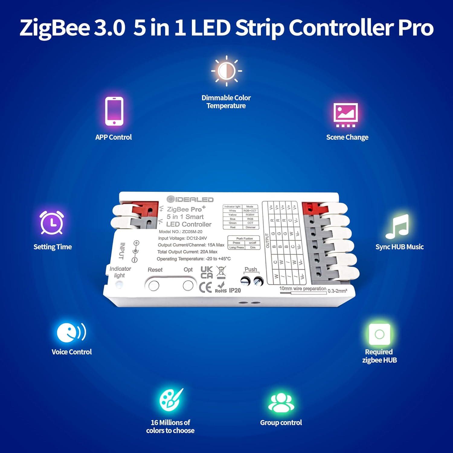 Controlador LED GIDEALED ZigBee 3.0 5 en 1 para Tira RGBWW