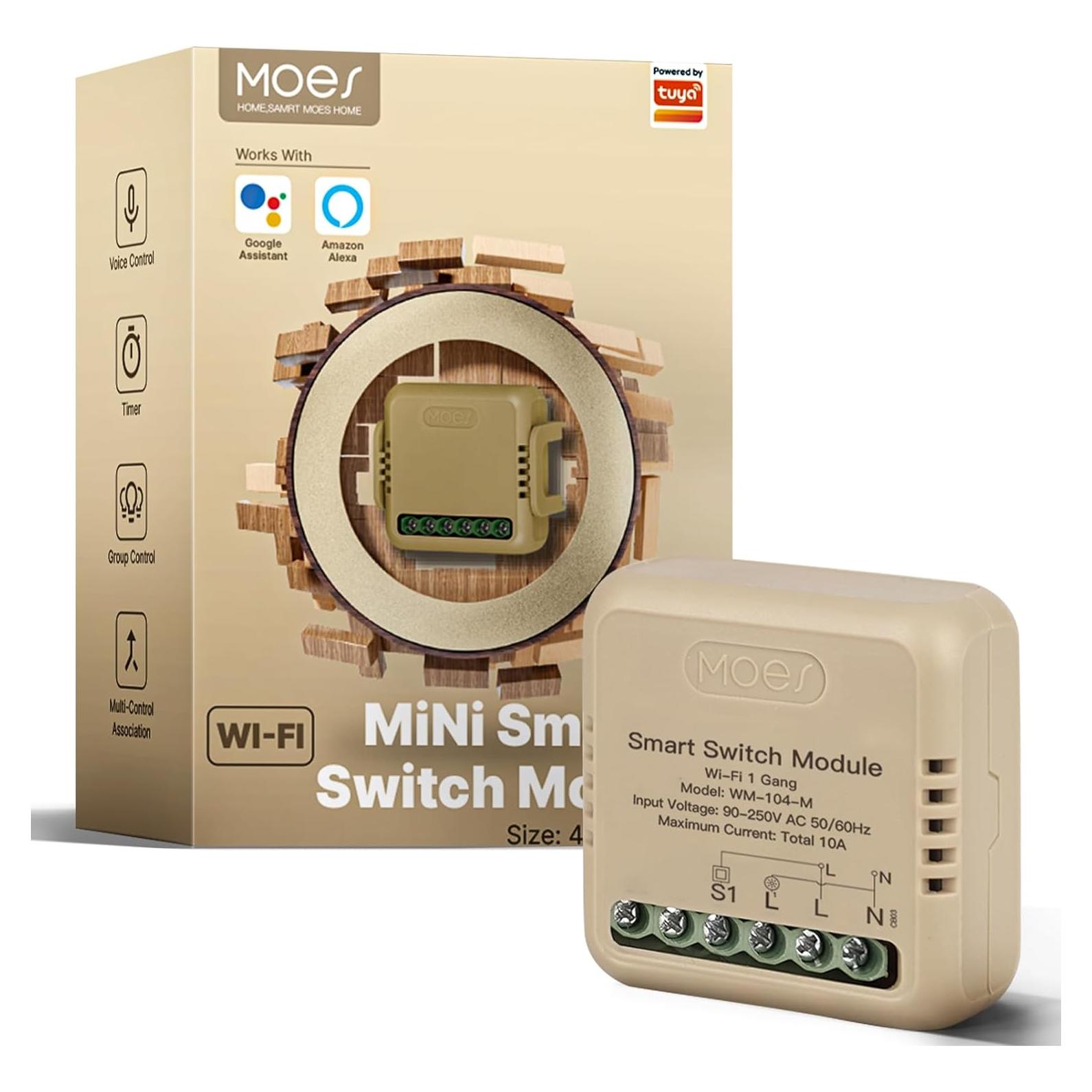 Relé Inteligente WiFi MOES 1 Gang 10A Control por Voz